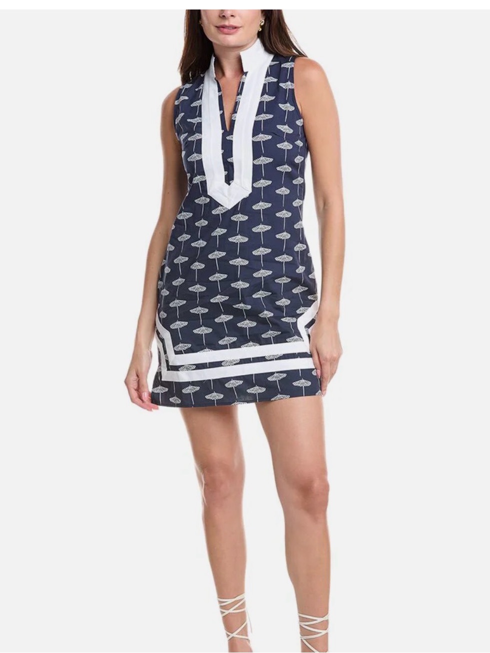 Sail To Sable Navy Midi Dress With White Trim And Umbrella Motif